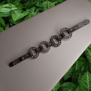 Guang Tong Pebbled Leather Silver/Gray Bracelet w/ Rhinestones adj snap closure